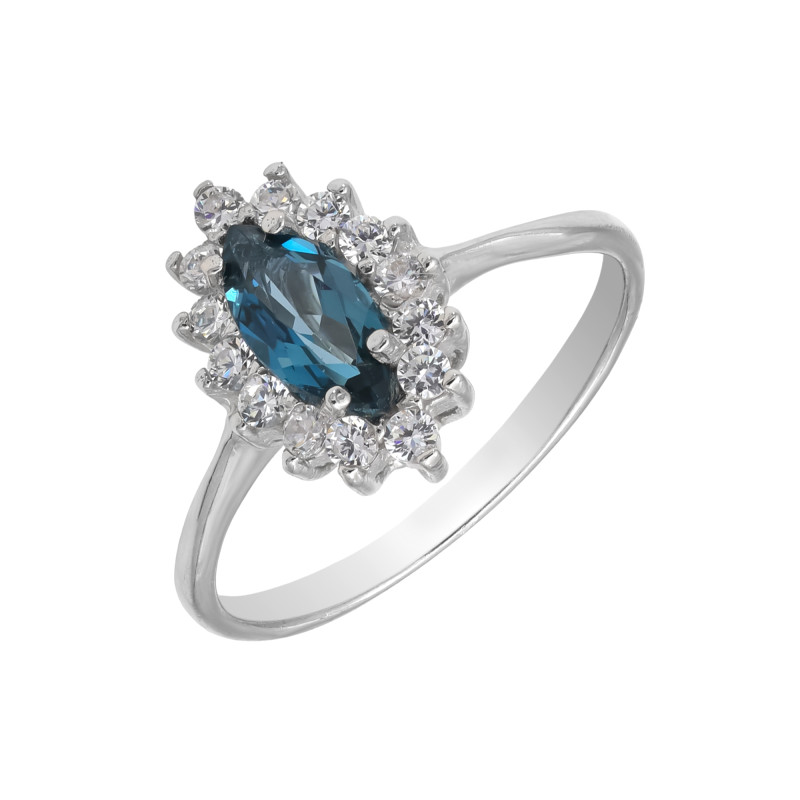 Серебряное кольцо с Лондон топазом и кубическим цирконием
