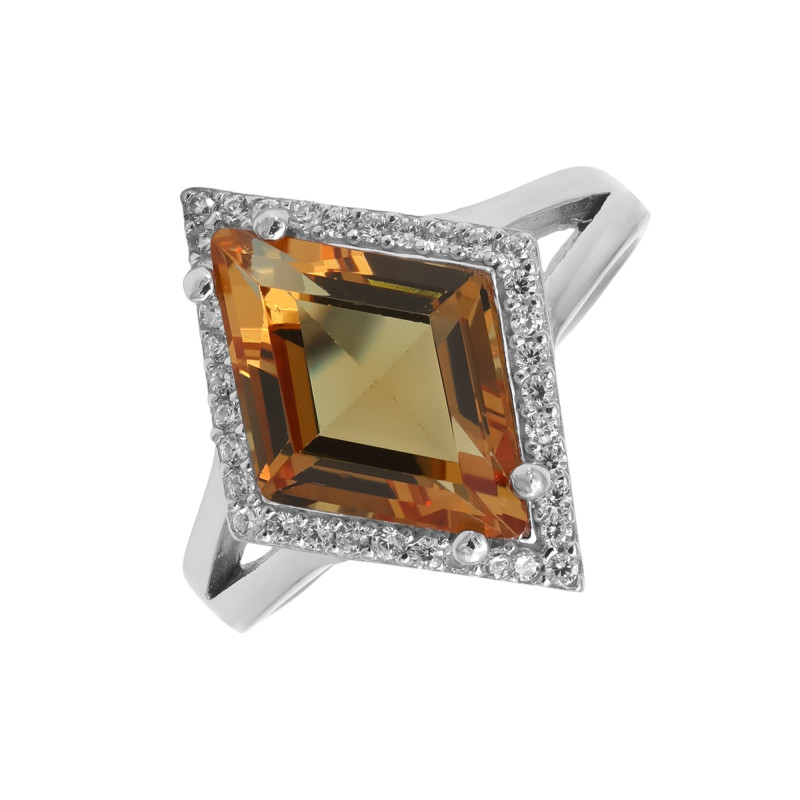 Кольцо с выращенным султанитом и кубическим цирконием