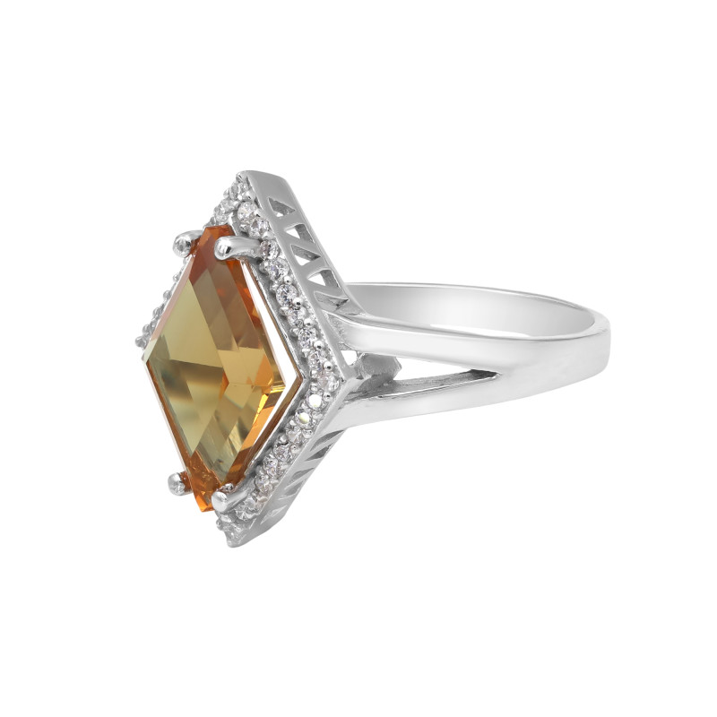 Кольцо с выращенным султанитом и кубическим цирконием