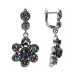 Серьги с натуральными сапфирами, рубинами, изумрудами и марказитом