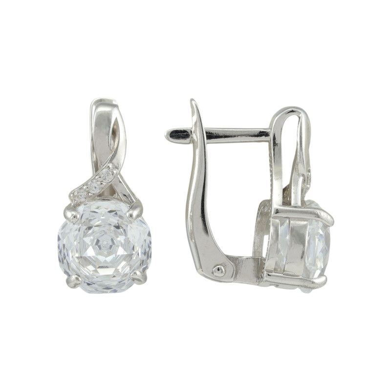 Серьги с синтетическим бриллиантом и фианитами