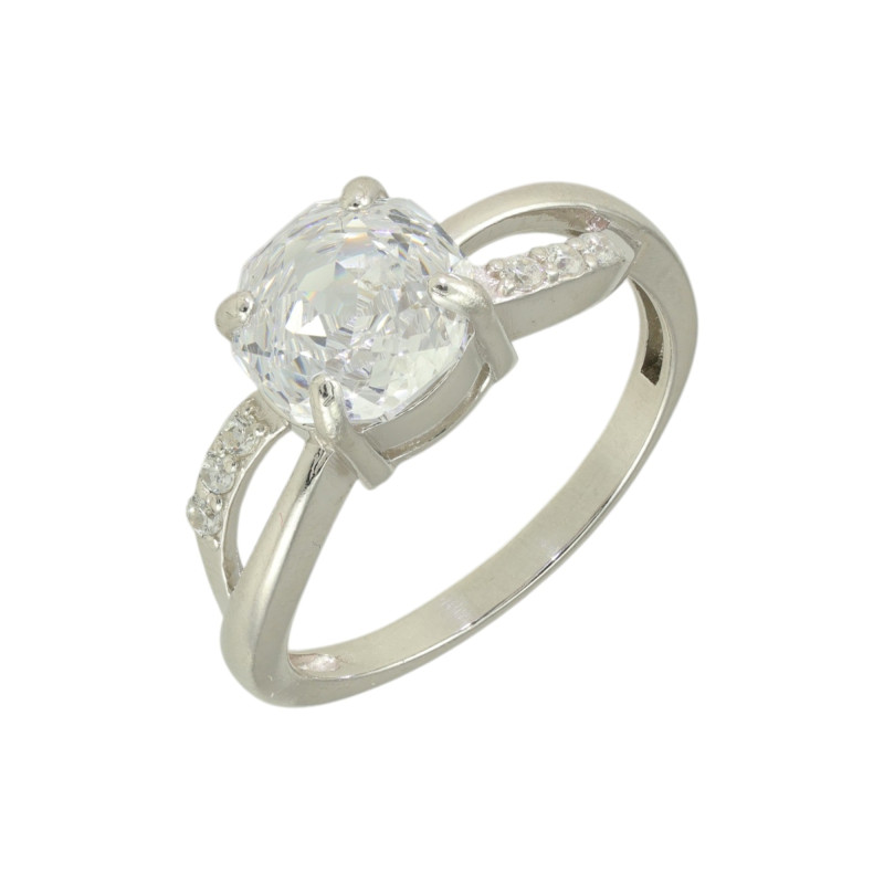 Кольцо с синтетическим бриллиантом и фианитами