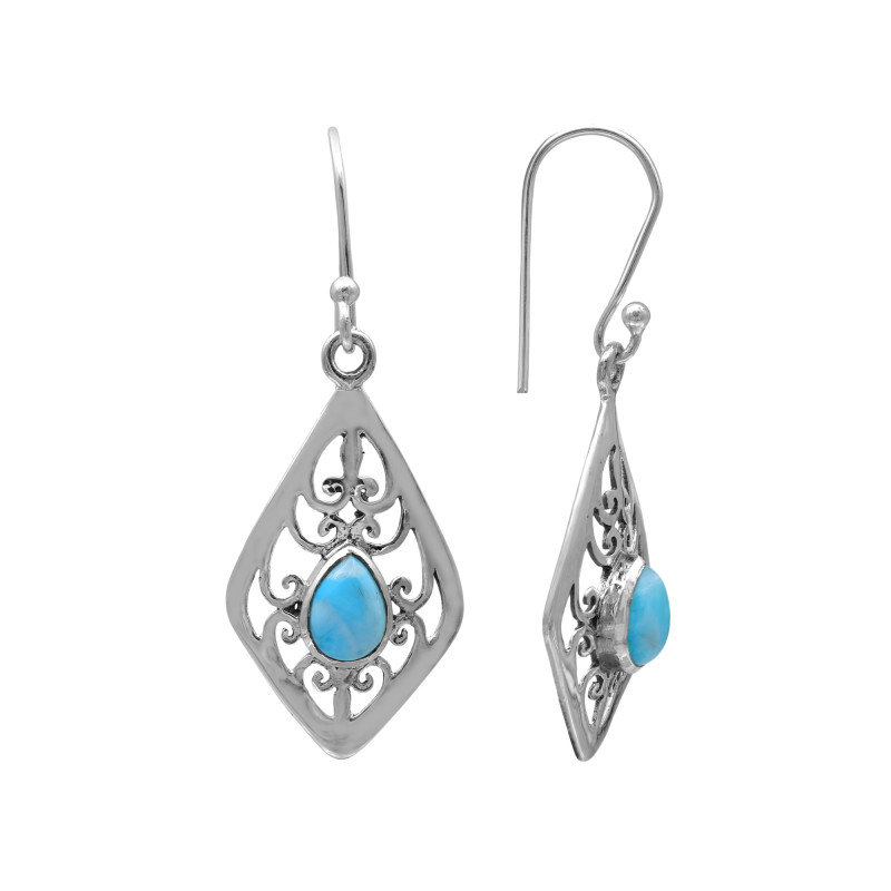 Серебряные серьги с ларимаром