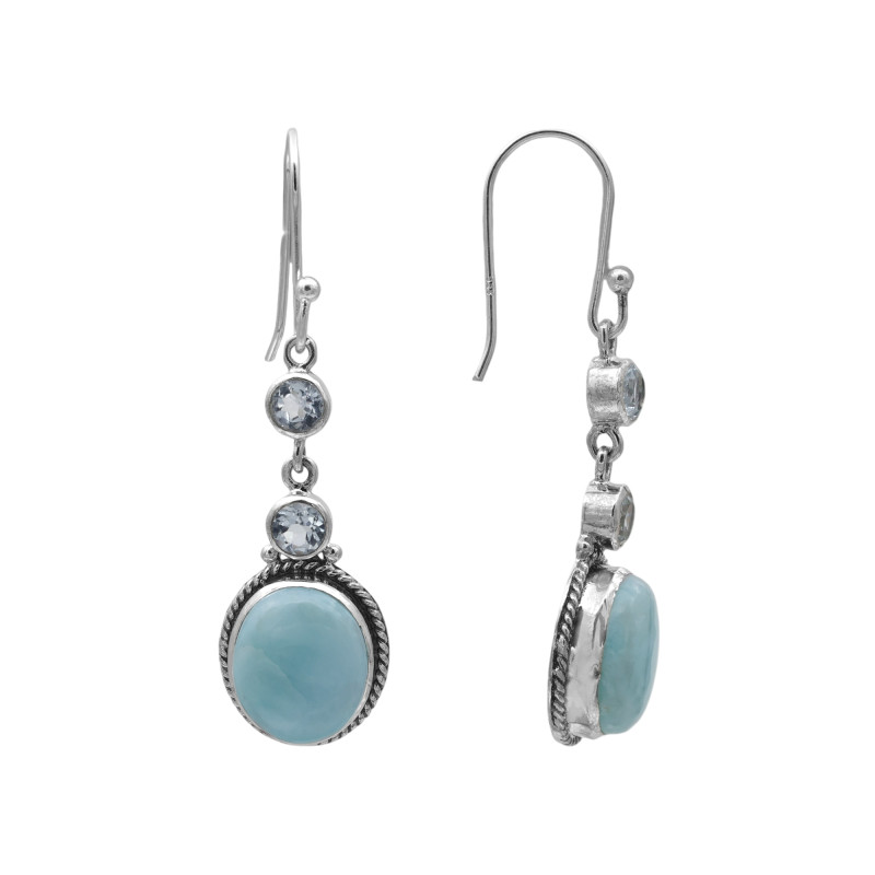 Серьги серебряные с ларимаром и кубическим цирконием