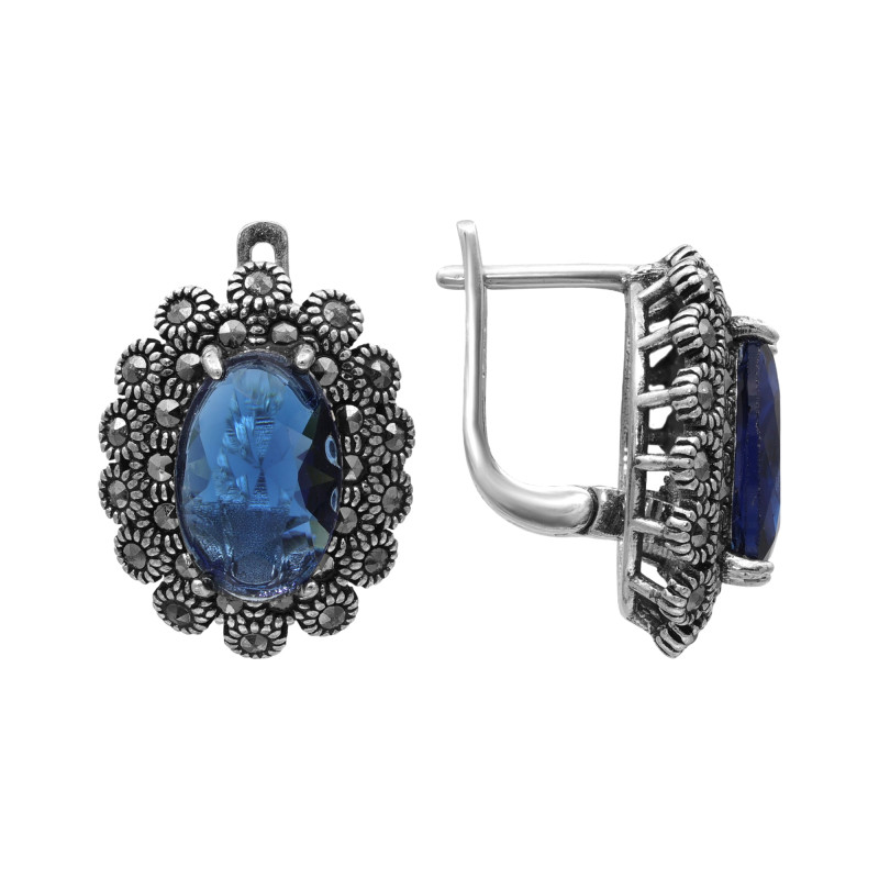 Серьги с выращенными сапфирами и марказитом
