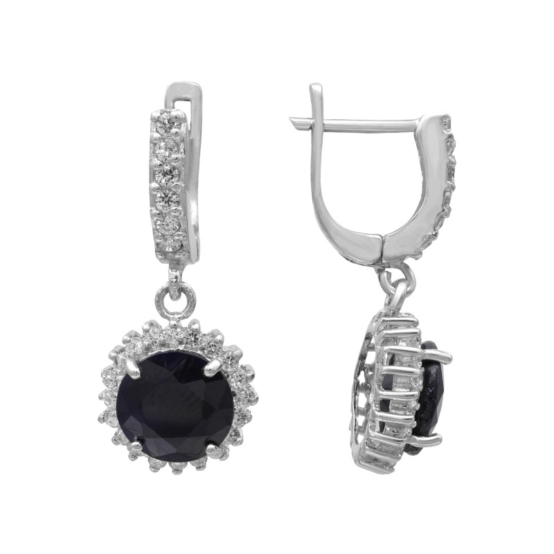 Серьги с натуральным сапфиром и кубическим цирконием