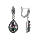 Серьги с натуральными сапфирами, рубинами, изумрудами и марказитами