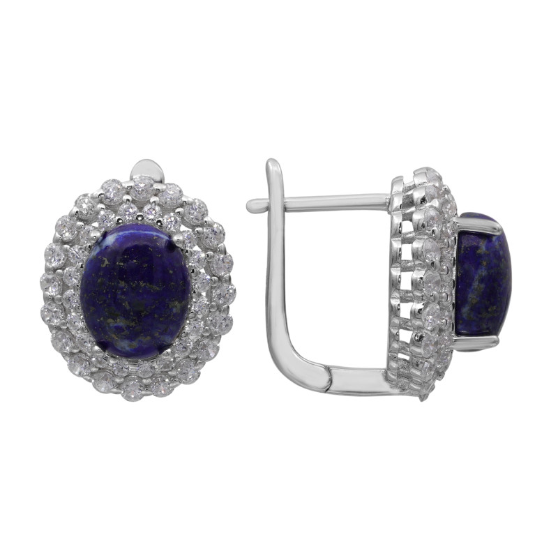 Серьги серебряные с лазуритом и кубическим цирконием