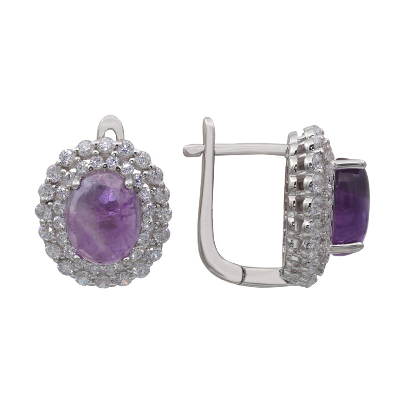 Серьги серебряные с аметистом и кубическим цирконием