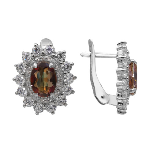 Серьги серебряные с горным хрусталём и фианитами