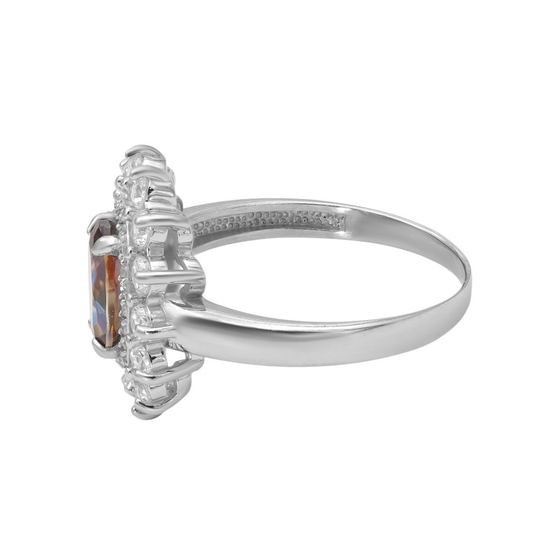 Кольцо серебряное с горным хрусталём и фианитами