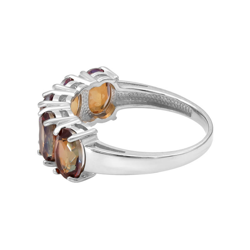 Кольцо серебряное с горным хрусталём и фианитами