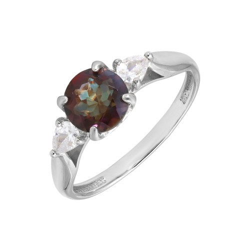 Кольцо серебряное с горным хрусталём и фианитами