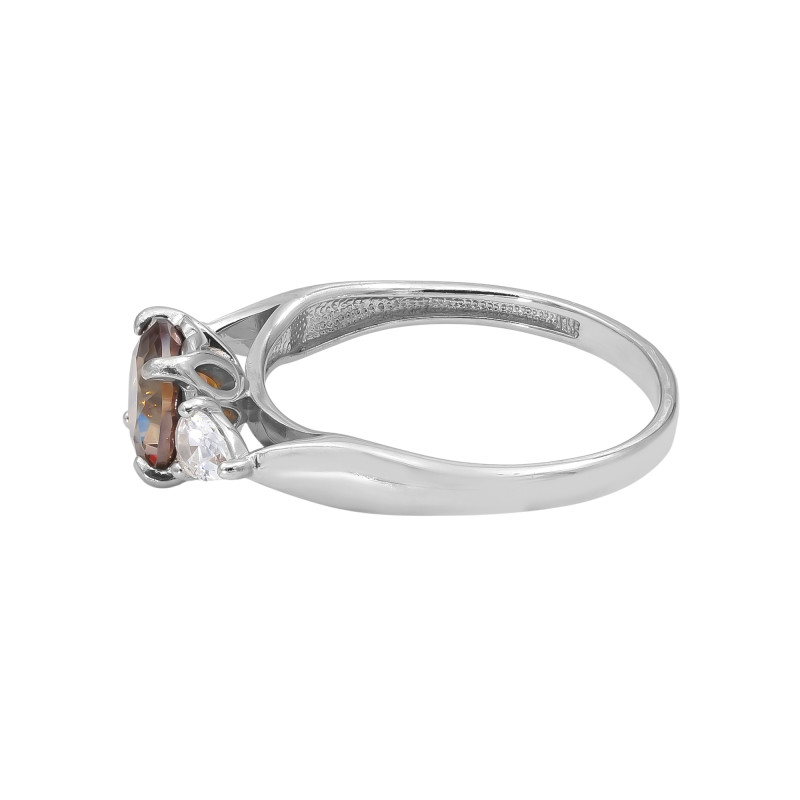 Кольцо серебряное с горным хрусталём и фианитами