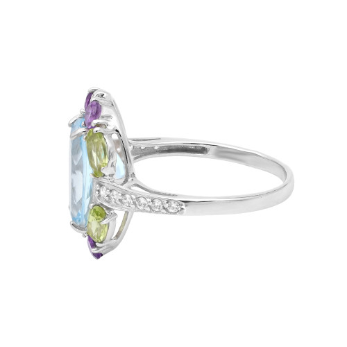 Кольцо с топазом, аметистами, хризопразами и фианитами