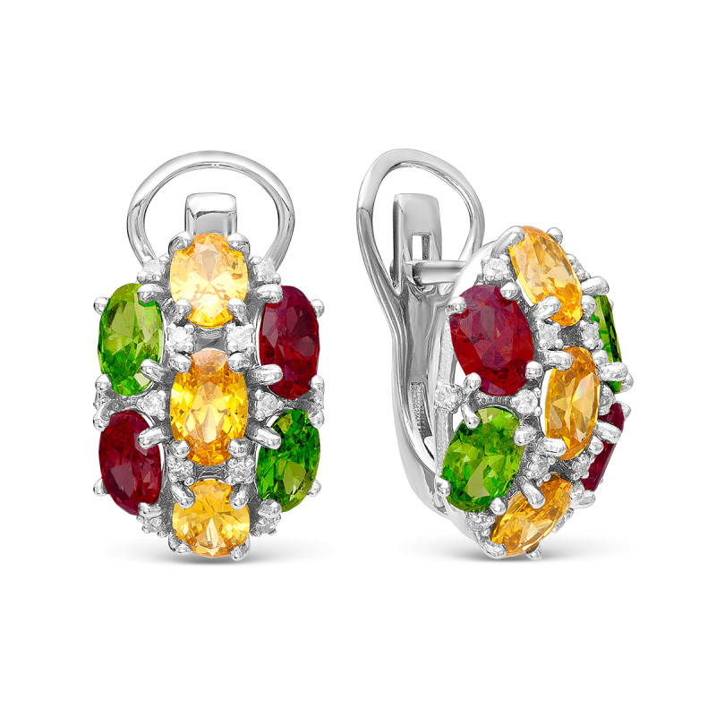 Серьги с кварцем и фианитами