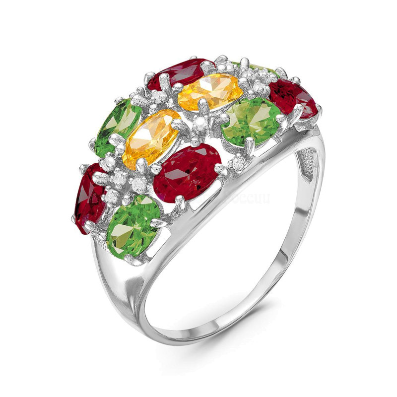 Кольцо с кварцем и фианитами