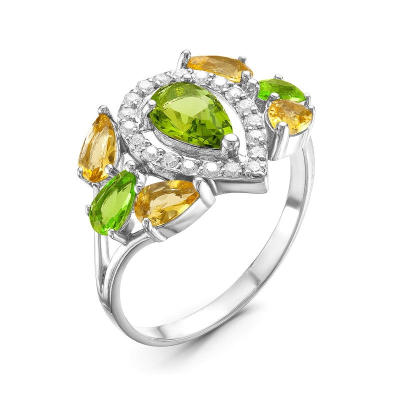 Кольцо с плавленным кварцем и фианитами