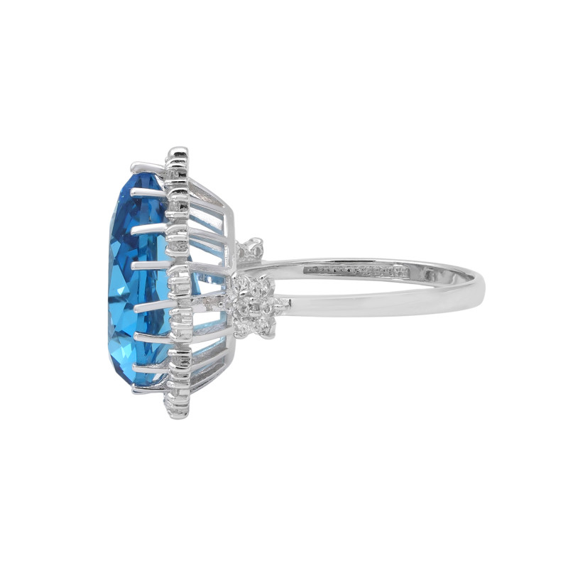 Серебряное кольцо с аквамарином и фианитами