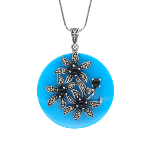 Подвеска из серебра с бирюзой и ониксом