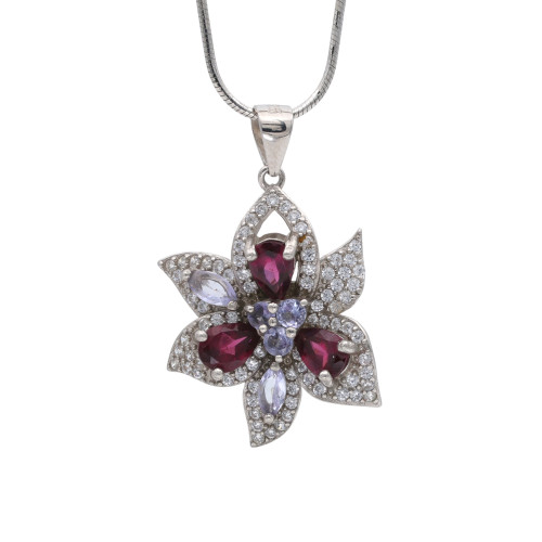 Подвеска из серебра с родолитом и танзанитом