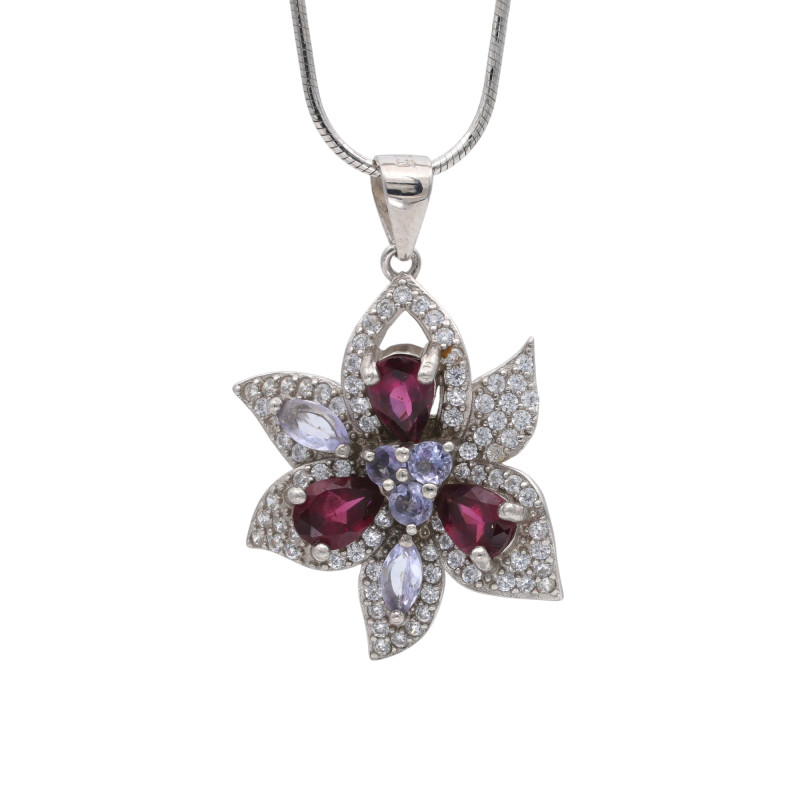 Подвеска из серебра с родолитом и танзанитом