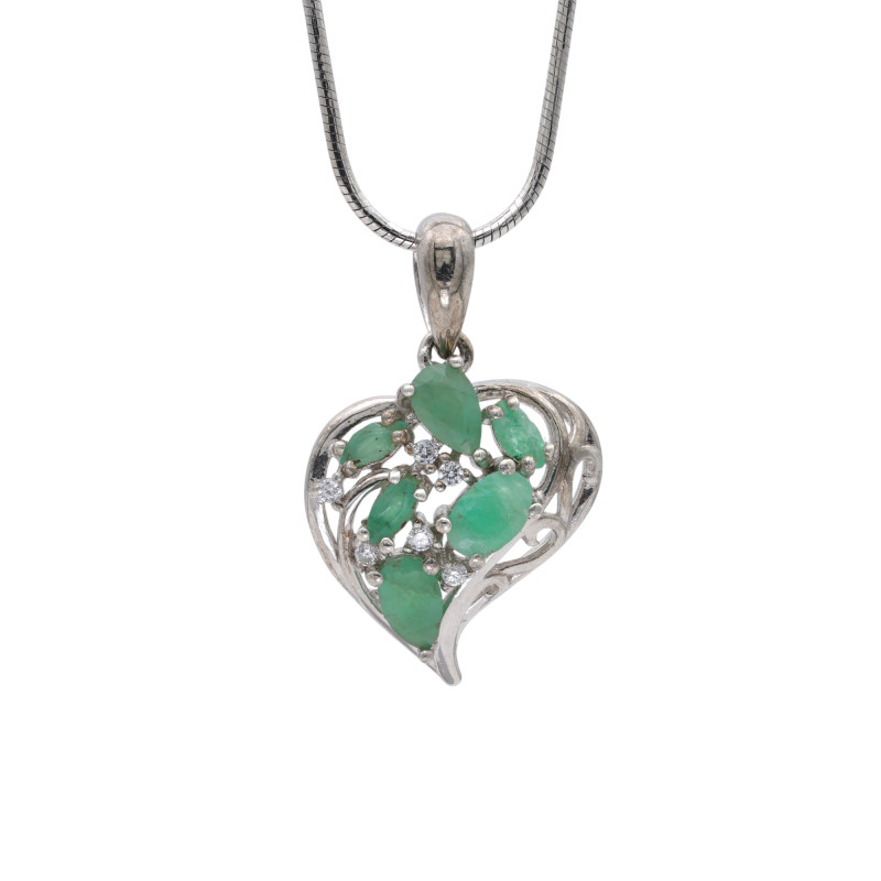 Подвеска серебряная с изумрудами