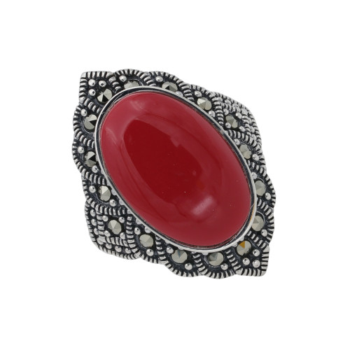 Кольцо из серебра с кораллом и марказитом