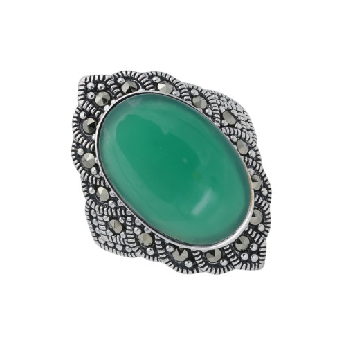 Кольцо из серебра с агатом и марказитом