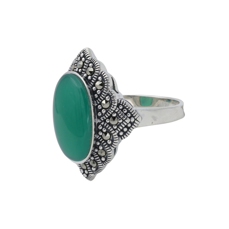 Кольцо из серебра с агатом и марказитом