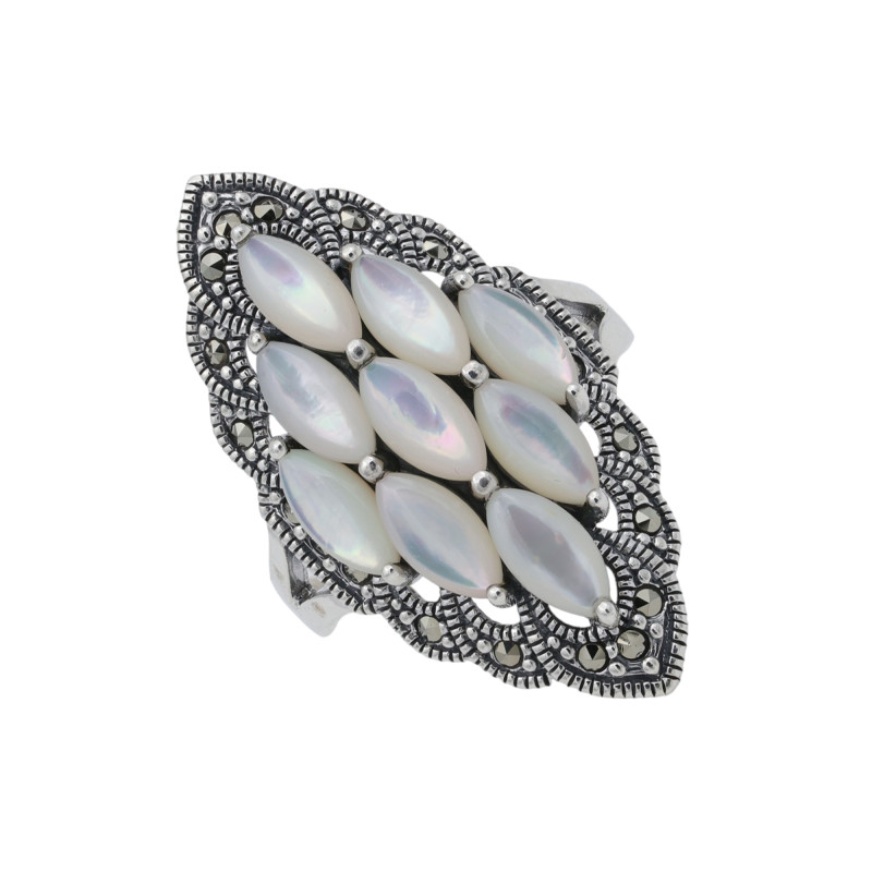 Серебряное кольцо с перламутром и марказитом