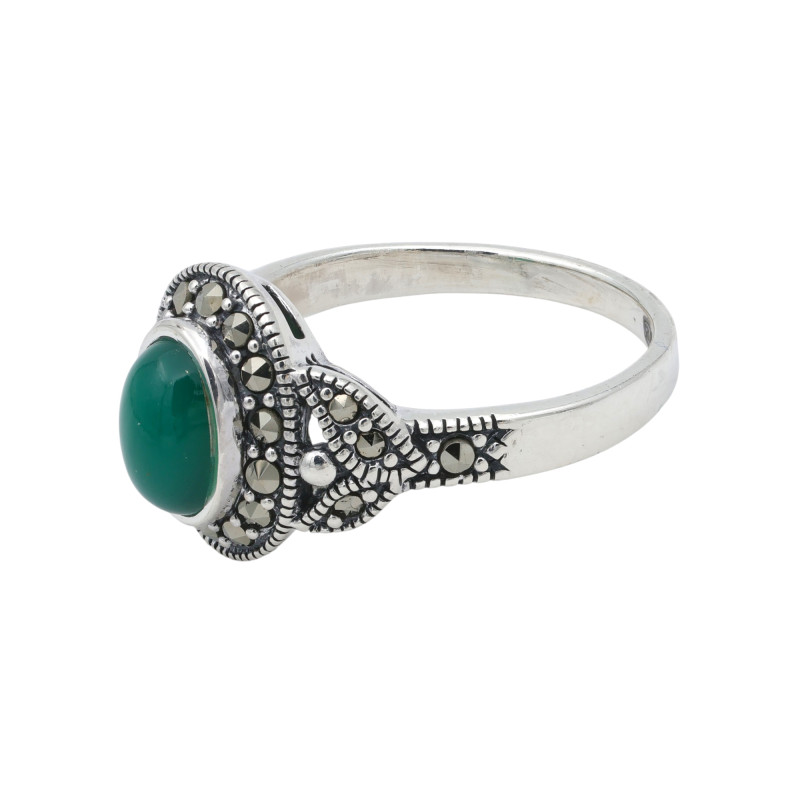 Серебряное кольцо с агатом и марказитом