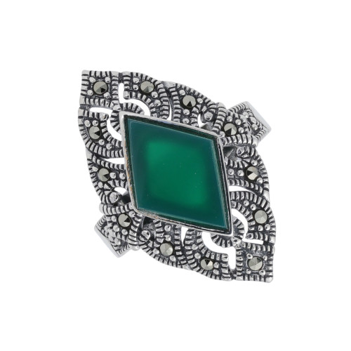 Кольцо из серебра с агатом и марказитом