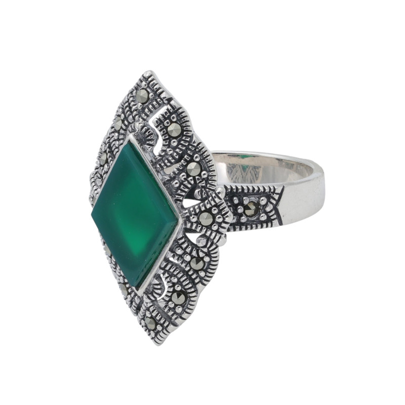 Кольцо из серебра с агатом и марказитом