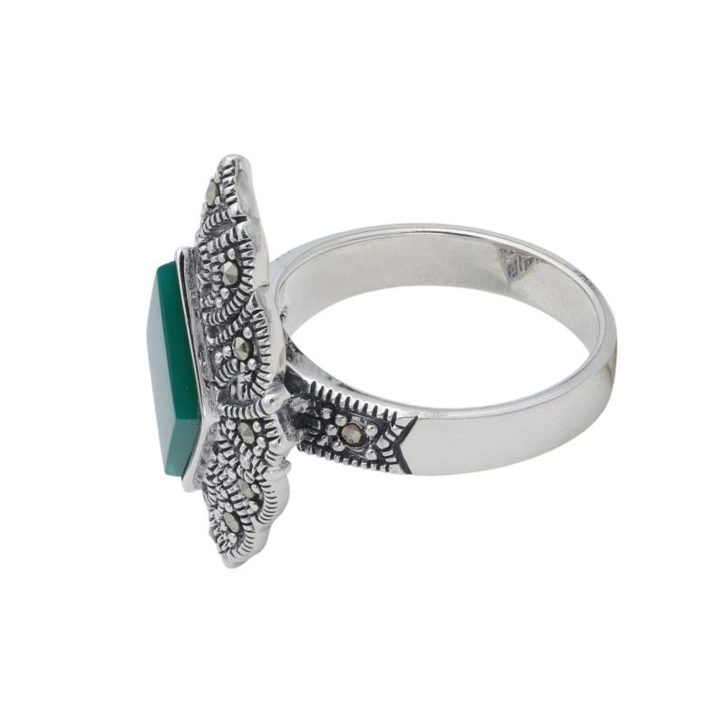 Кольцо из серебра с агатом и марказитом