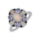 Серебряное кольцо с опалом и танзанитами