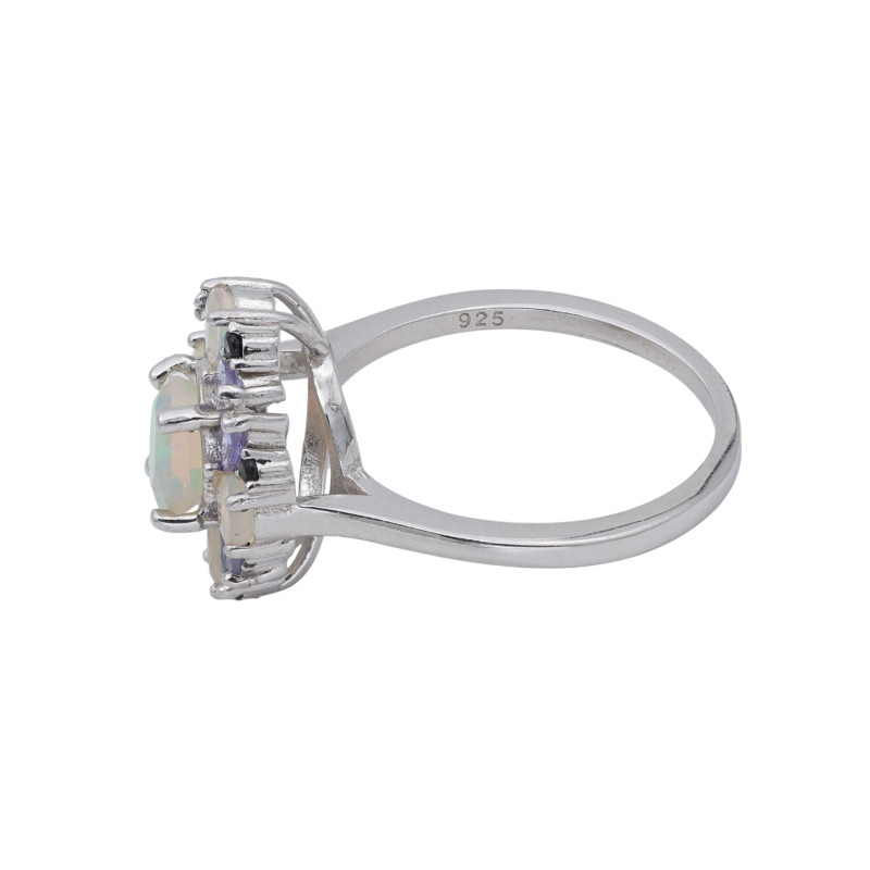 Серебряное кольцо с опалом и танзанитами