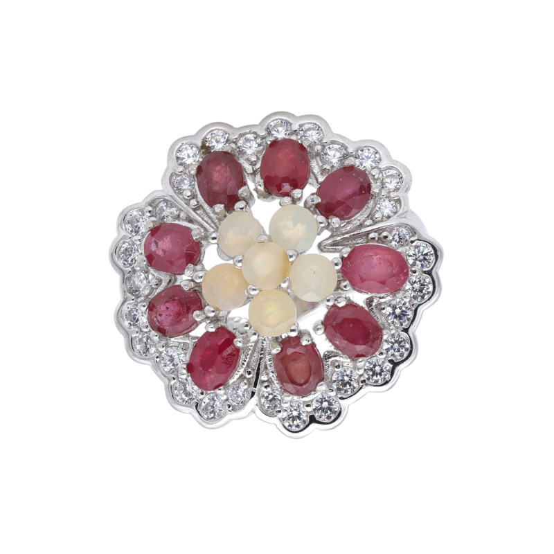 Кольцо из серебра с опалом и рубином