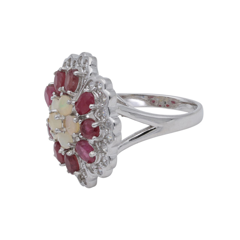 Кольцо из серебра с опалом и рубином