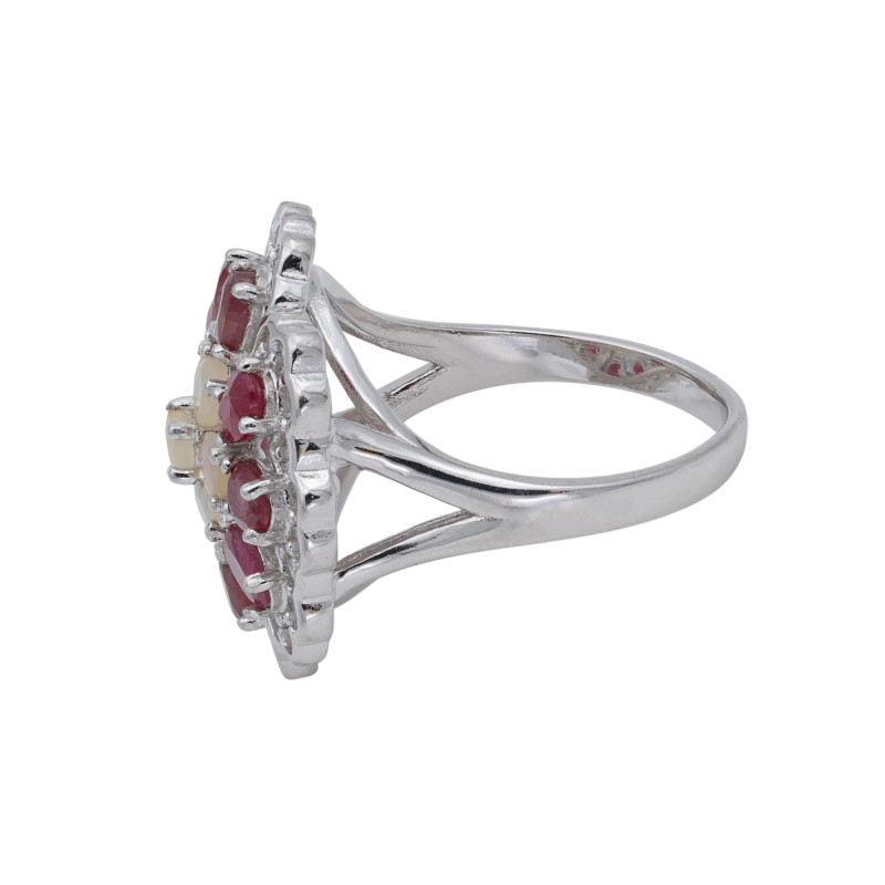 Кольцо из серебра с опалом и рубином