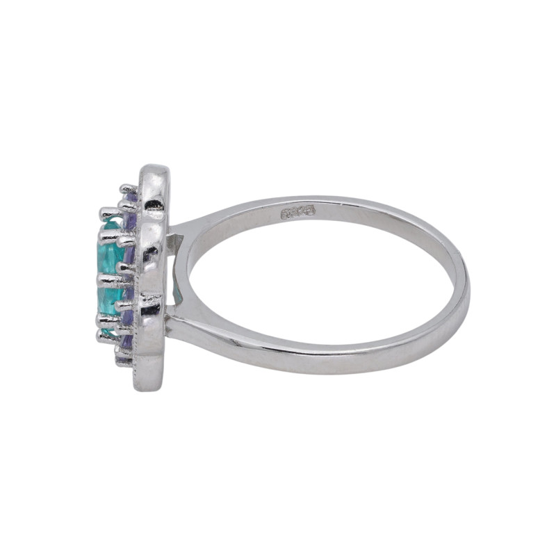 Кольцо серебряное с апатитом и танзанитами