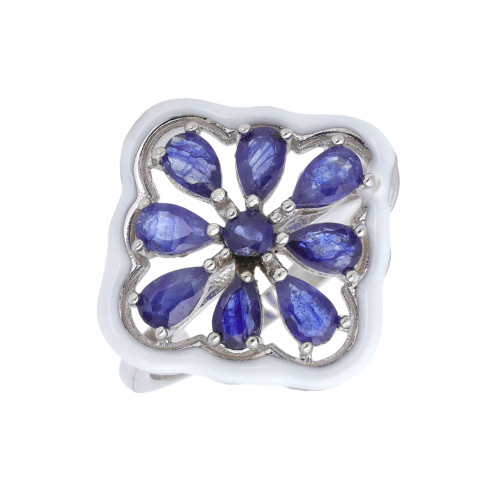 Серебряное уольцо с сапфирами и эмалью