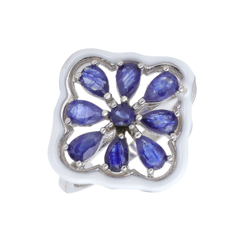 Серебряное уольцо с сапфирами и эмалью