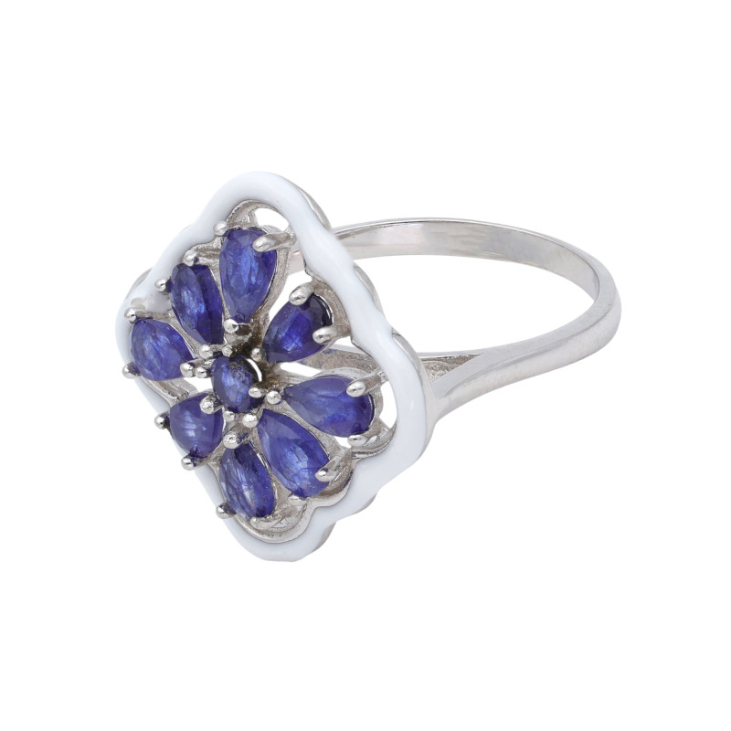 Серебряное уольцо с сапфирами и эмалью