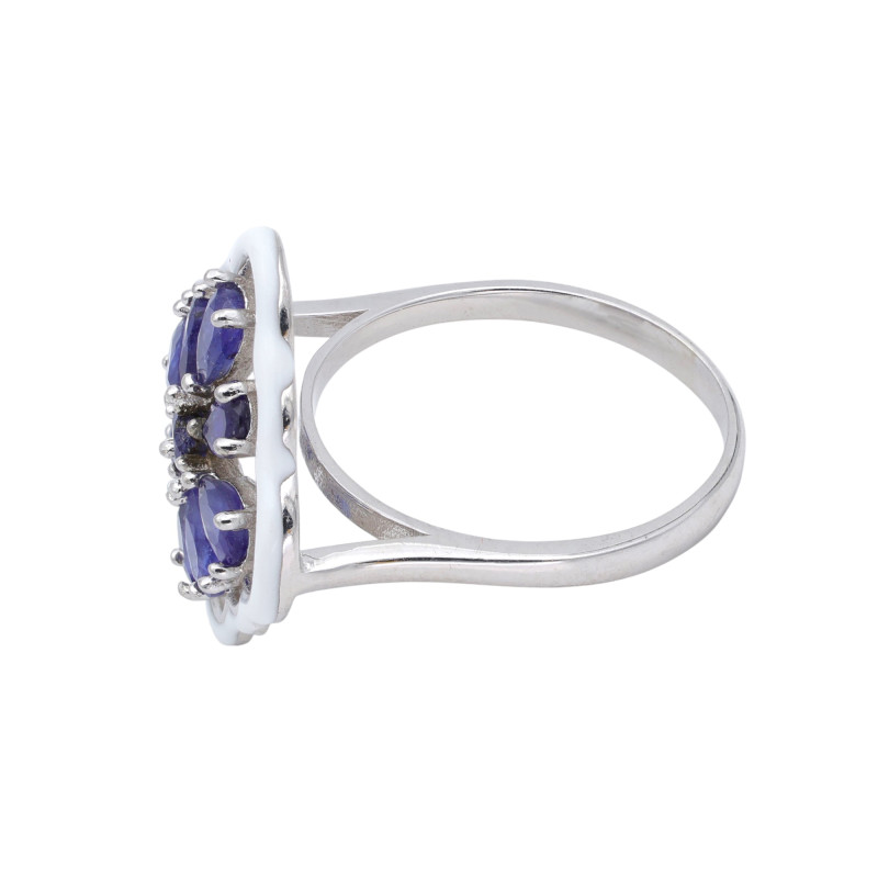 Серебряное уольцо с сапфирами и эмалью