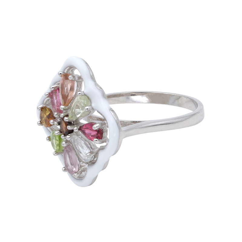 Серебряное кольцо с турмалинами и эмалью