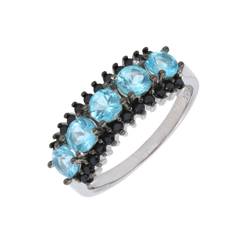 Кольцо из серебра с апатитами и шпинелью