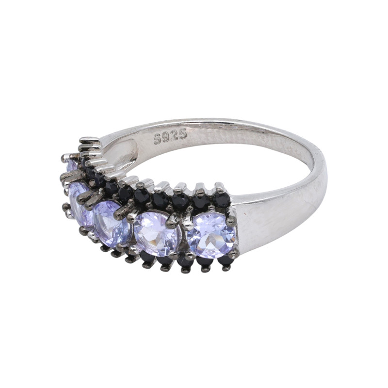 Кольцо серебряное с танзанитом и шпинелью