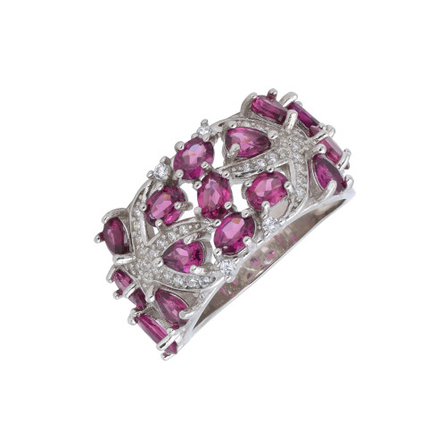 Кольцо из серебра с родолитами