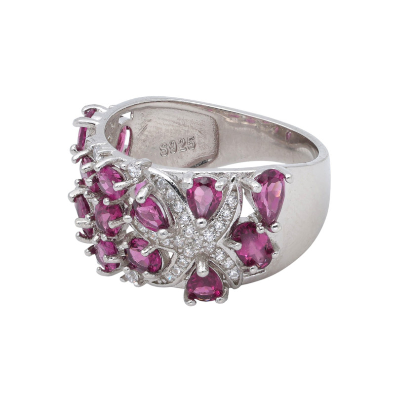 Кольцо из серебра с родолитами